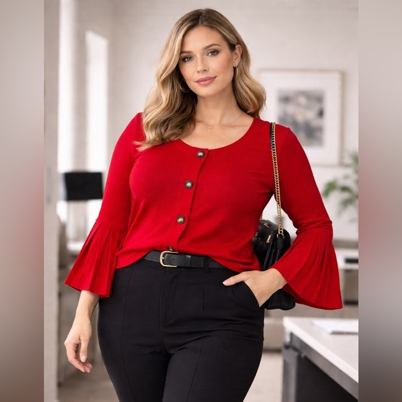 Jones New York Sweaters - Jones New York Red Bell Sleeve Cardigan Sweater XL Button Front Knit